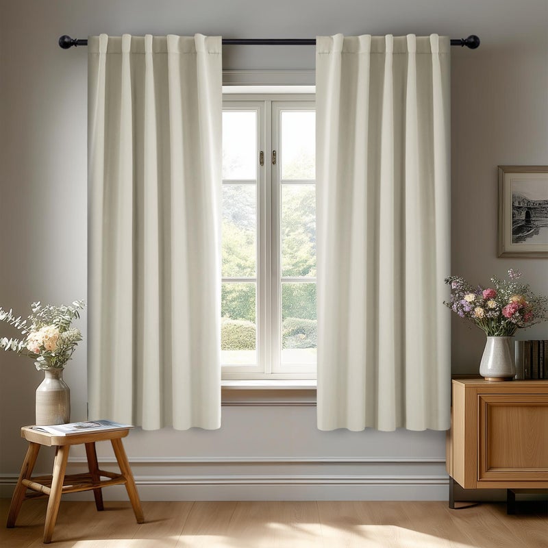 Deconovo Blackout Curtains, Thermal Insulated, W42 x L54 2 Panels, Back Tab, Machine Washable, Room-Darkening Drapes for Bedroom/Living Room Light Beige - Image 1